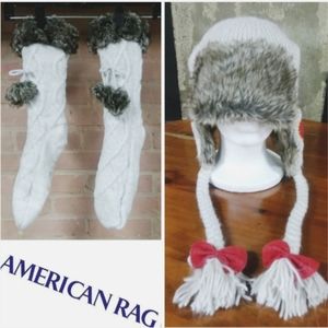 American Rag | Fur Bomber Hat & Boot Socks